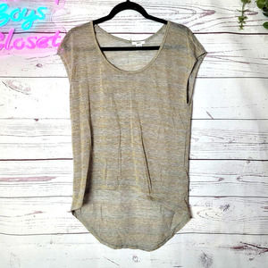 Bar III Gray Gold Striped Scoop Neck Short Sleeve Hi-Low Top Womans‎ Size Medium